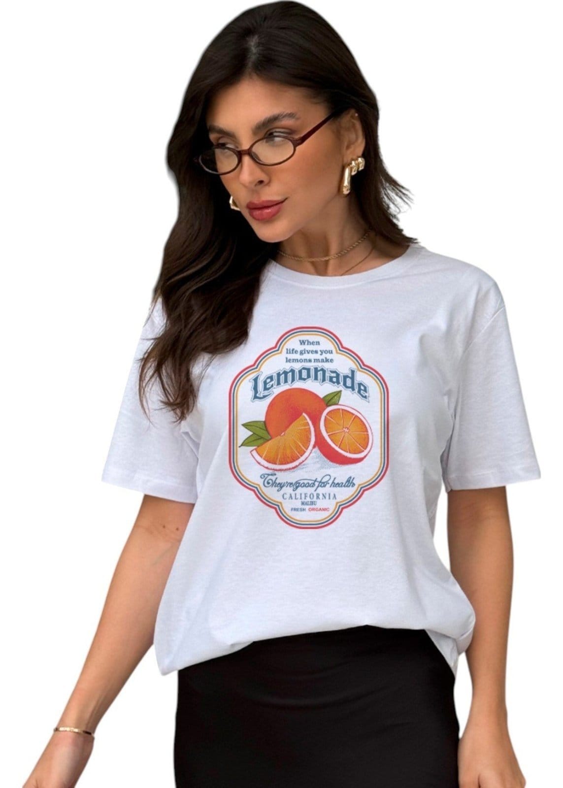 Camiseta Feminina Cianitas Branca Estampa Lemonade