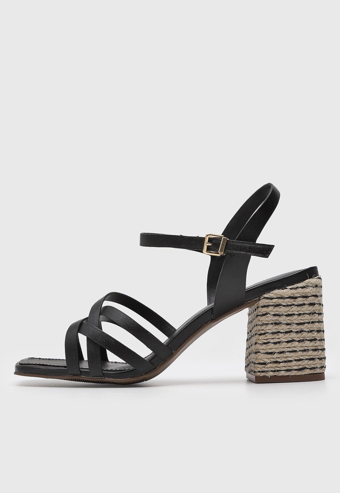 Sandália Feminina Loucos e Santos Salto Bloco Corda Preta