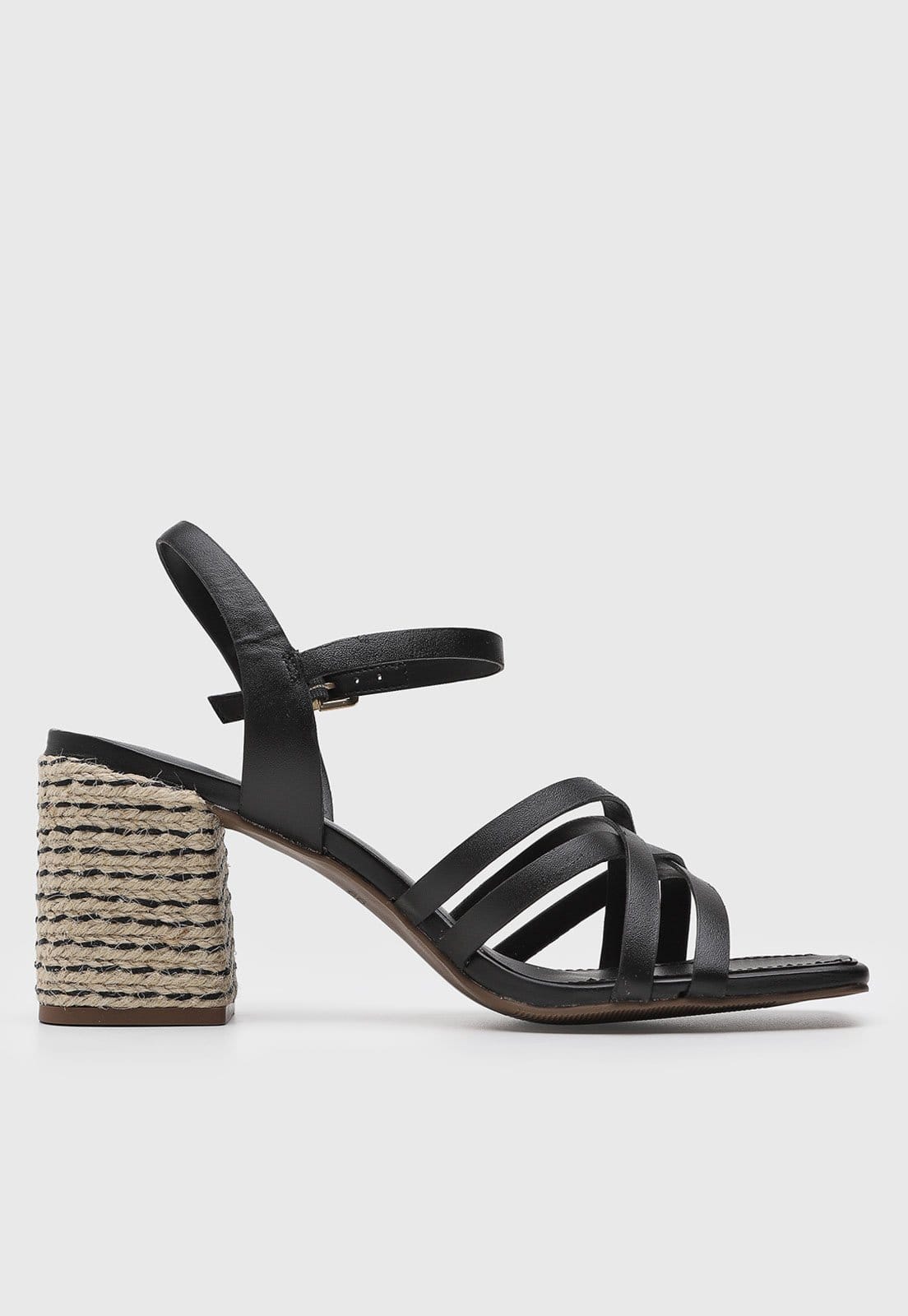 Vista 2 Sandália Feminina Loucos e Santos Salto Bloco Corda Preta Loucos e Santos preto