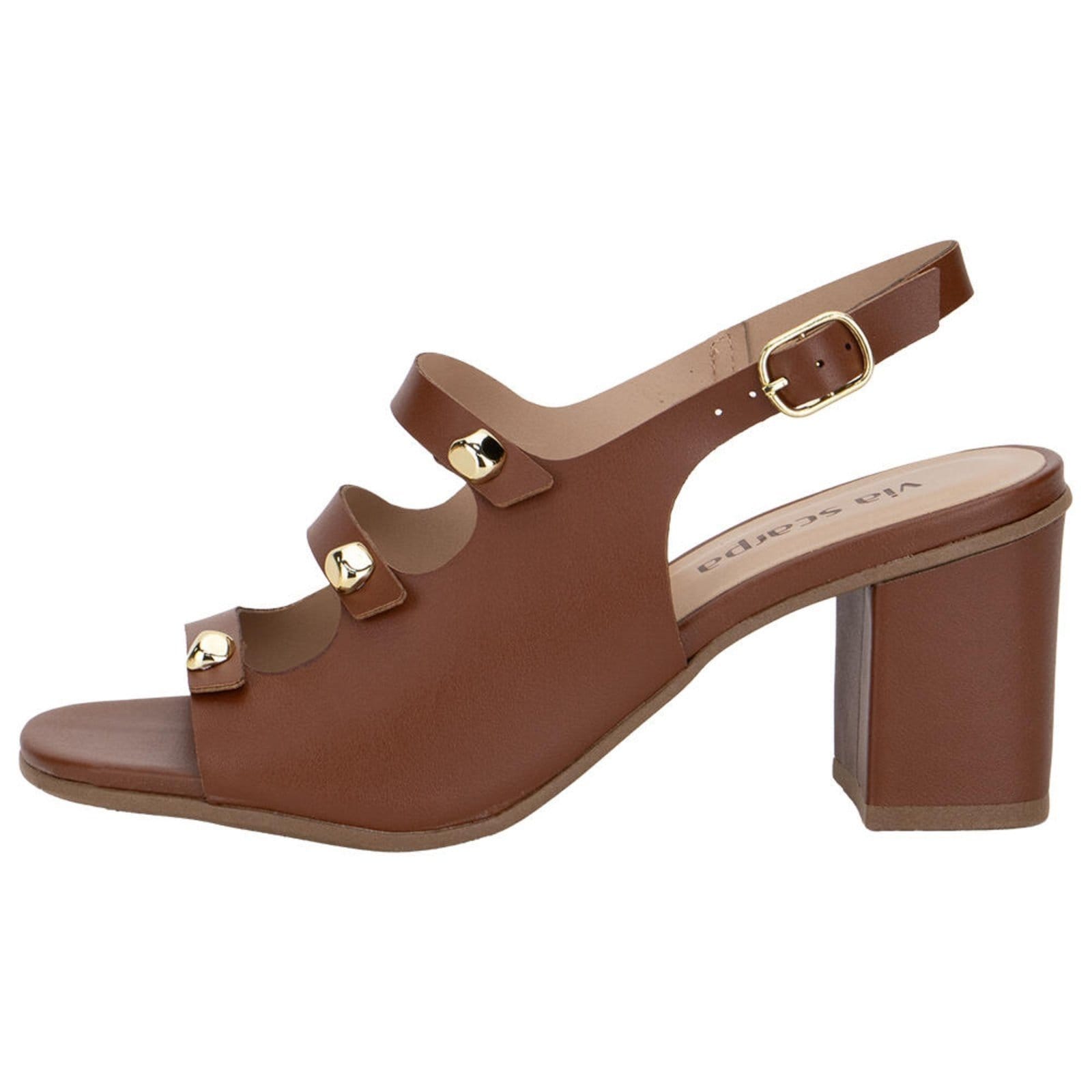 Vista 2 Sandália Feminina Salto Grosso Via Scarpa 176519119 3949119 Via Scarpa caramelo