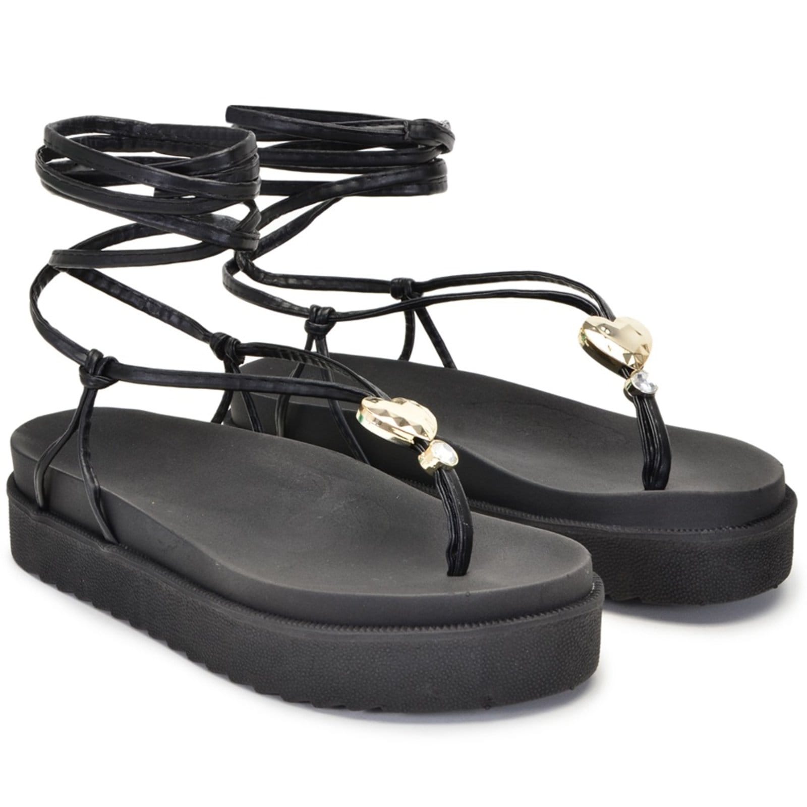 Sandalia Papete Tiras de Amarrar Plataforma Elegante Preta