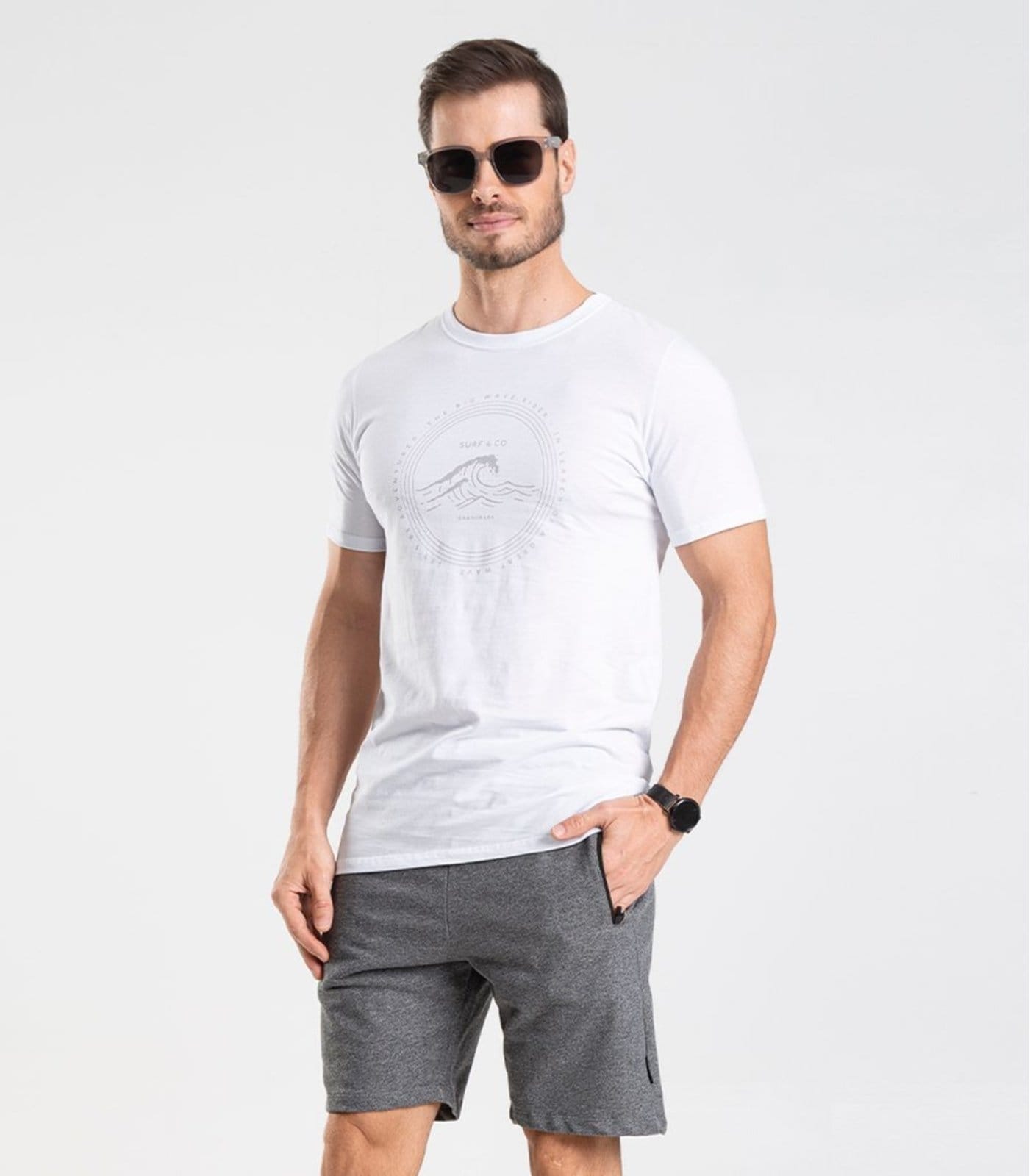 Vista principal Bermuda Moletom Masculina Diametro Diametro cinza