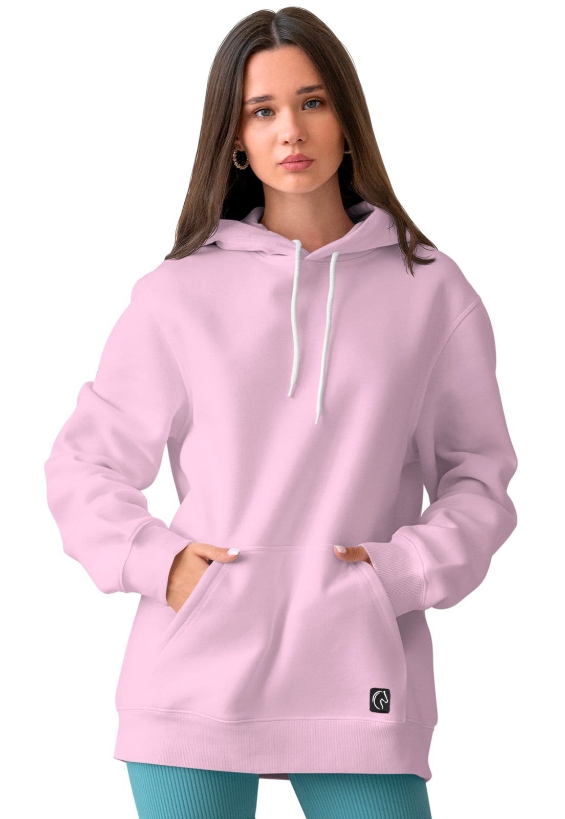 Vista 2 Blusa De Frio Feminina W2 Moletom Liso Com Capuz e Bolso Canguru Felpado Rosa W2 STORE azul/azul marinho/bege/branco/cinza/preto/rosa rosa