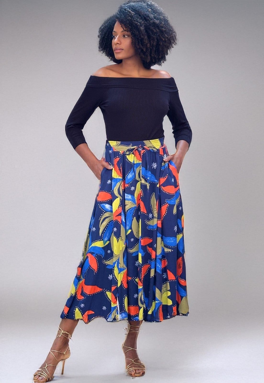 Vista principal Saia Amazonia Vital Longa Viscose Estampa Maré Vibrante Amazonia Vital branco/estampado/verde/vermelho