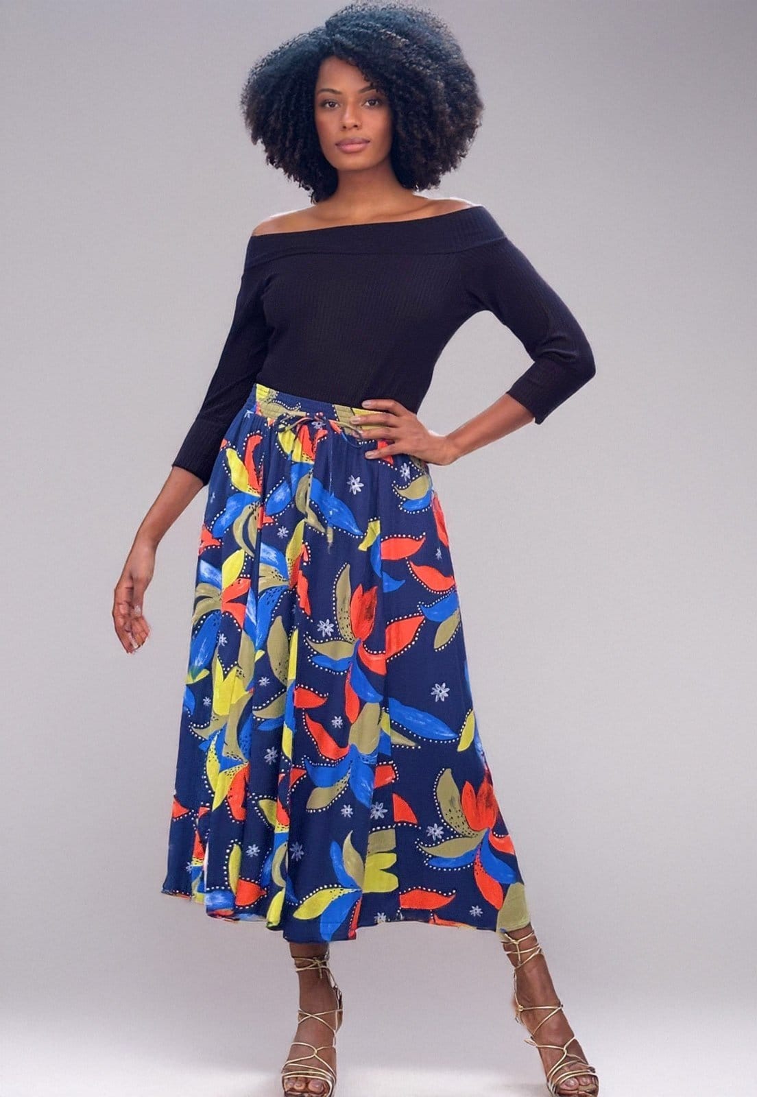 Vista 2 Saia Amazonia Vital Longa Viscose Estampa Maré Vibrante Amazonia Vital branco/estampado/verde/vermelho