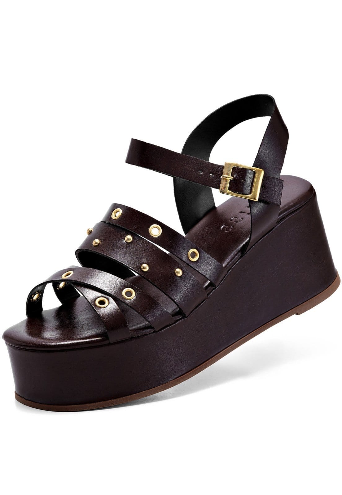 Vista principal Sandália Feminina Lumiss Anabela Plataforma Confortável Ilhós LUMISS marrom