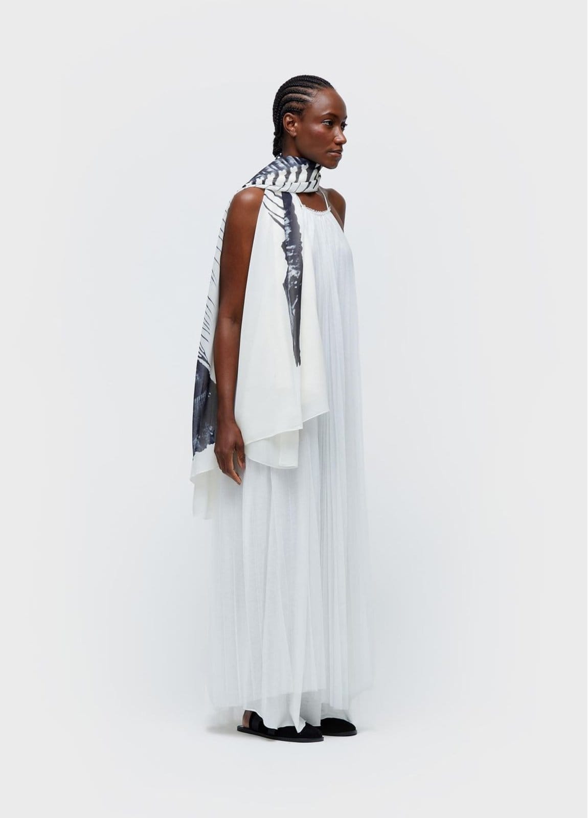 Vista 2 Vestido longo tule plissado Osklen branco