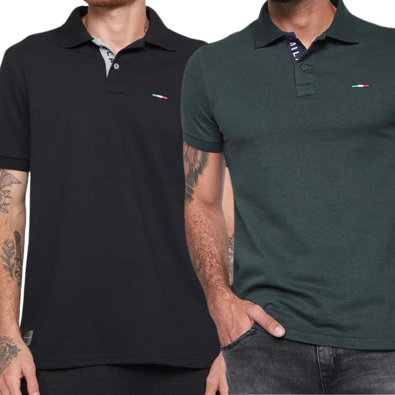 Vista principal Kit 2 Polos Masculina Básicas FMF Piquet no Estilo Tommy Bordado Itália Preto Militar FMF multicolorido