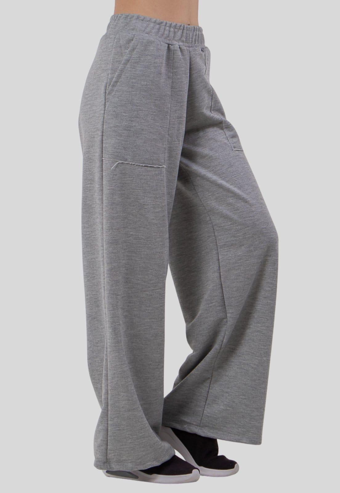 Vista 2 Calça Wide Legging Feminina com Bolso Moletinho Rioutlet cinza