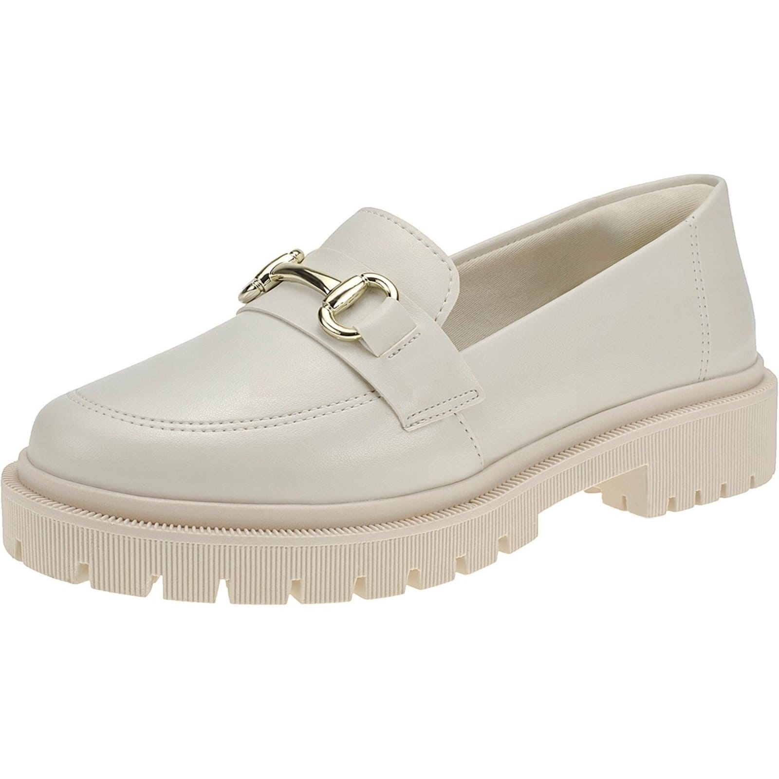 Mocassim Feminino Lóris Shoes Tratorado Bico Redondo com Enfeite Corrente ABS 026-005 Off White