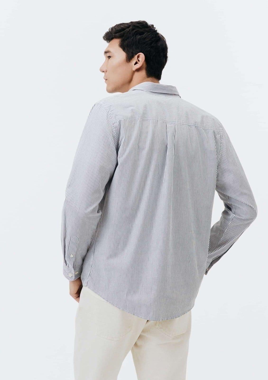 Vista 2 Camisa Básica Masculina Manga Longa Slim Xadrez Hering branco