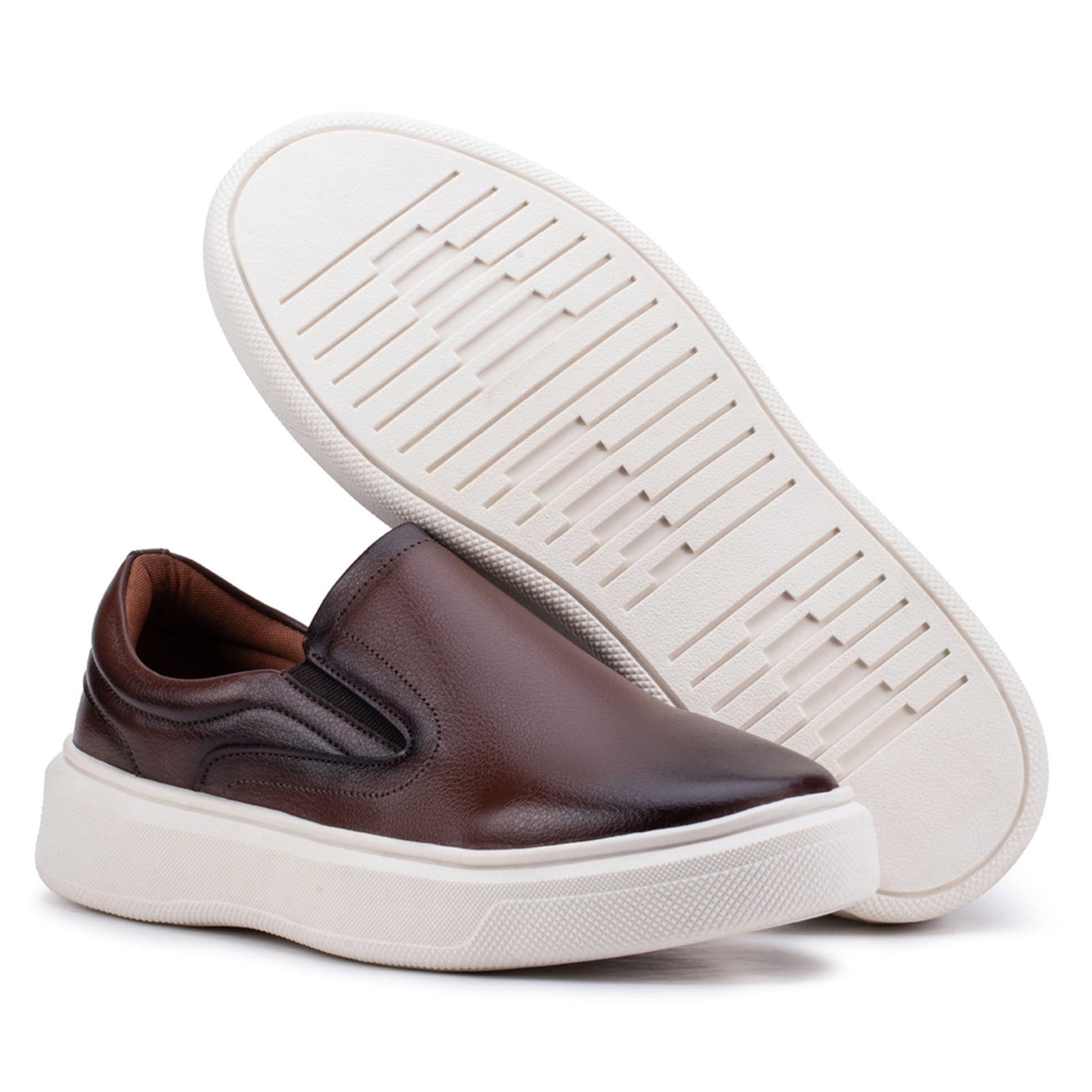 Vista 2 Tênis Slip On Iate Estilo Shoes Masculino Confortável Calce Fácil Estilo Shoes marrom
