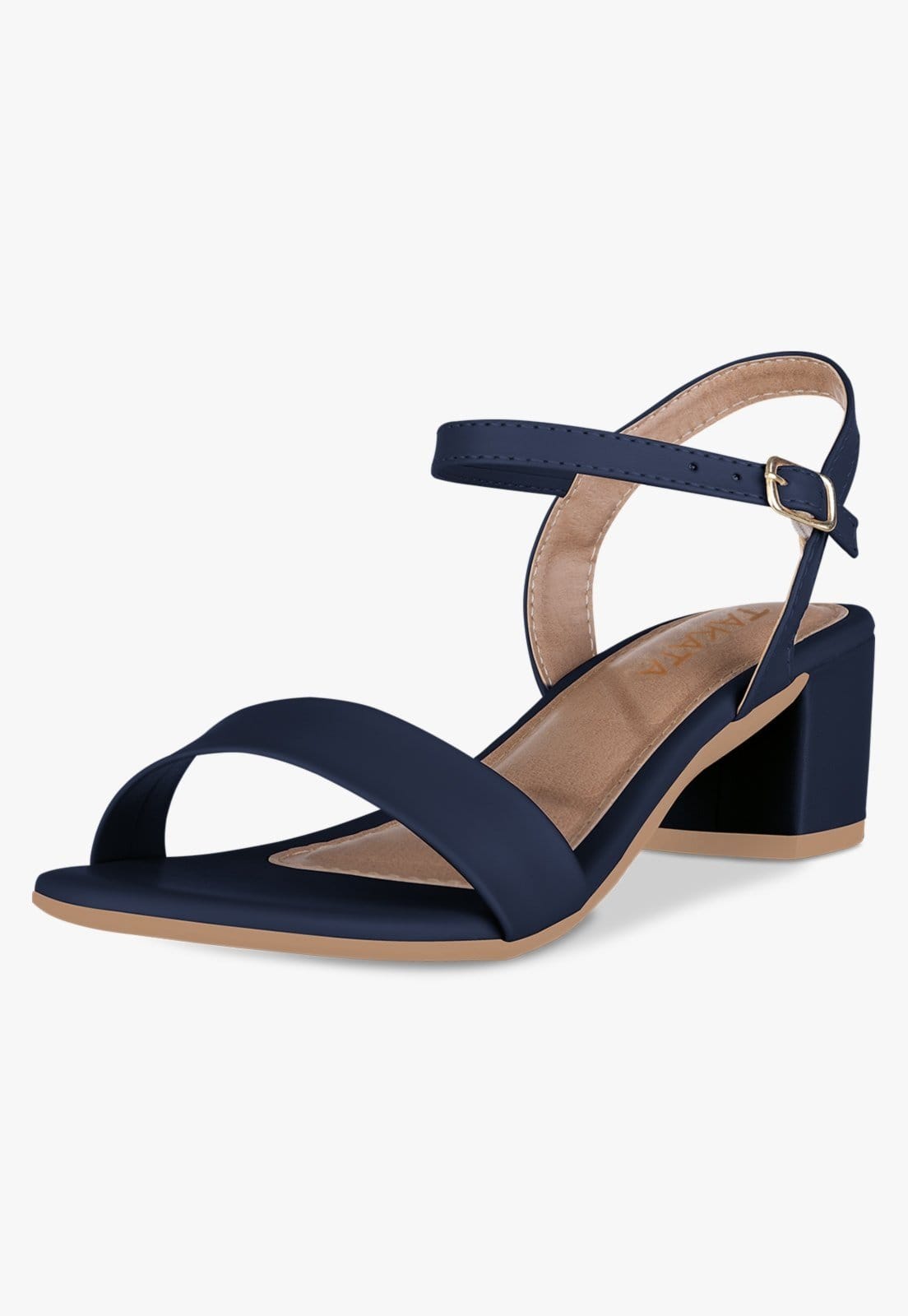 Sandália Feminina Salto Baixo Bloco Grosso Casual Confortável Tira Marinho Sintético