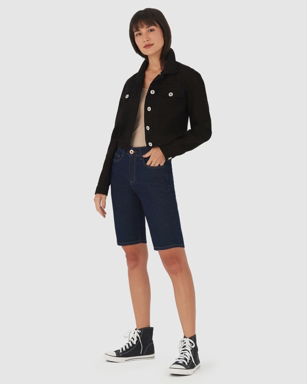 Vista principal Bermuda Feminina Ciclista Em Jeans Com Elastano Malwee azul