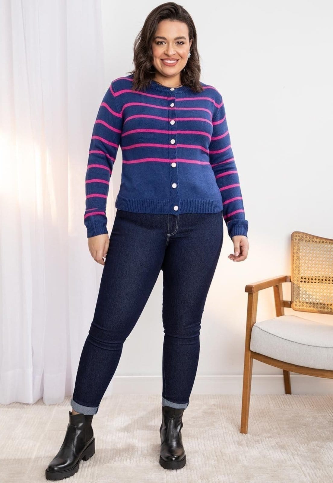 Vista 2 Casaco Em Tricô Com Botões Quintess azul