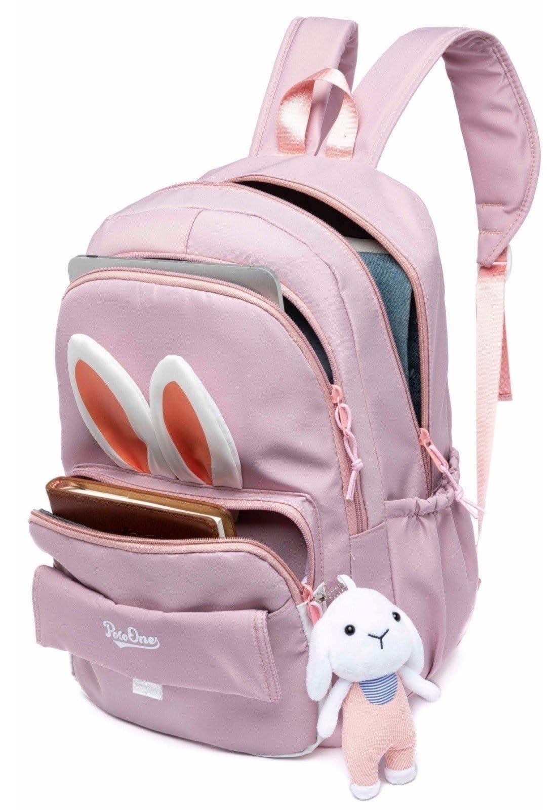 Vista 2 Mochila Bolsa Escolar Passeio Feminina Coelho Menina Polo One rosa