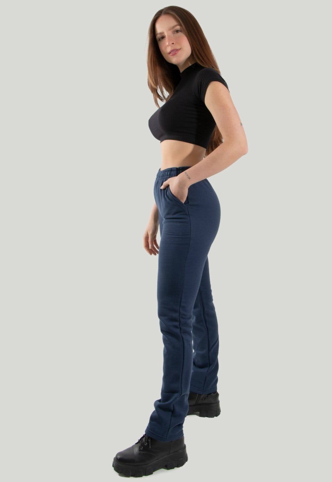 Vista principal Calça Moletom Diluxo Boca Larga Feminina Diluxo azul