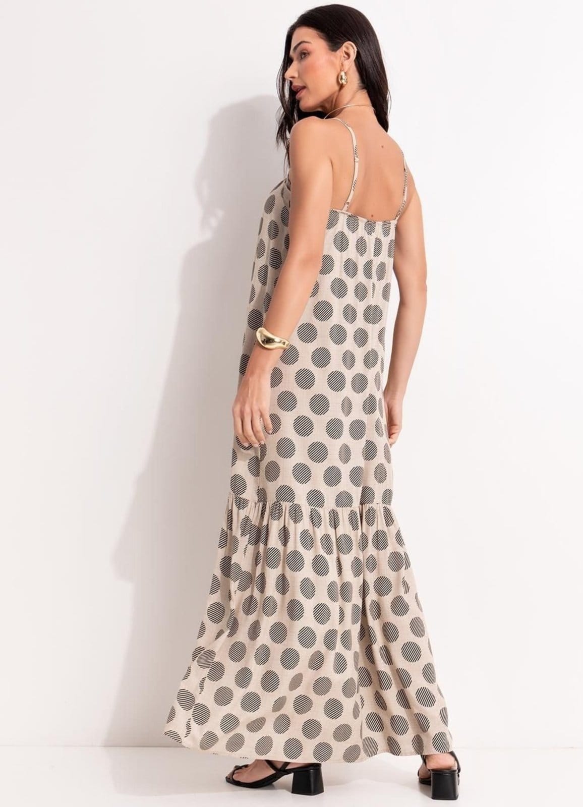 Vista 2 Vestido Em Viscose Plana Quintess Poá Preto Quintess bege