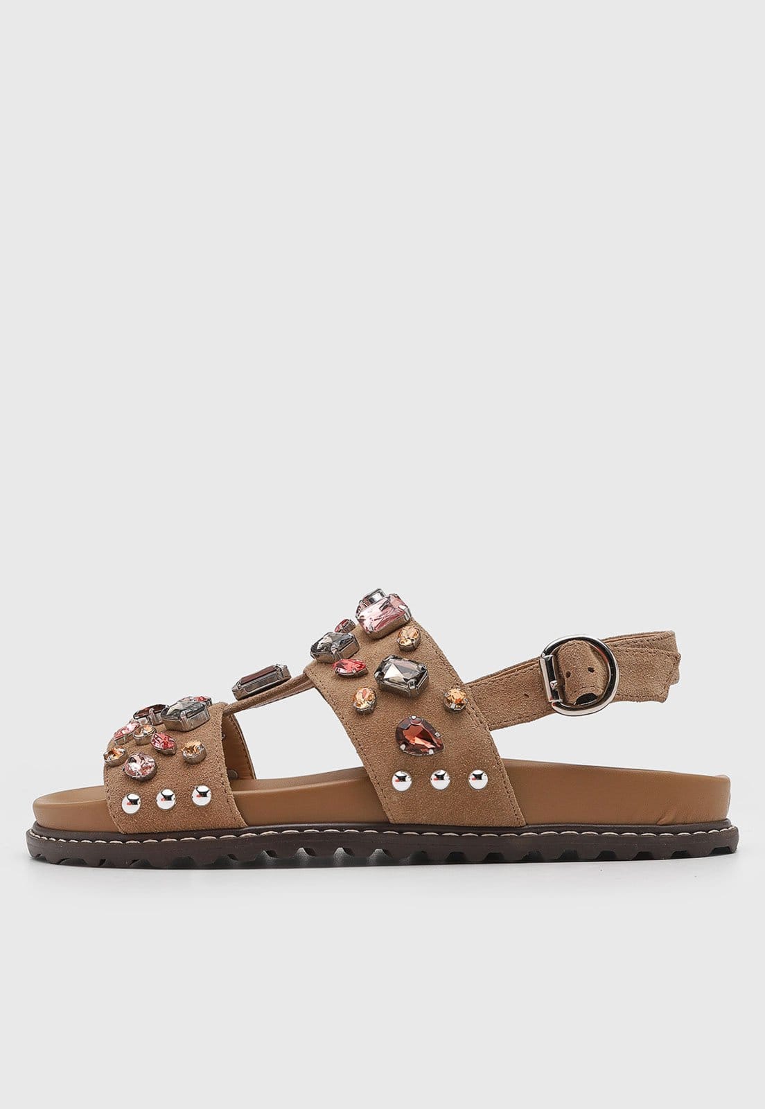 Vista principal Rasteira Fechada Feminina Luiza Barcelos Pedrarias Luiza Barcelos bege