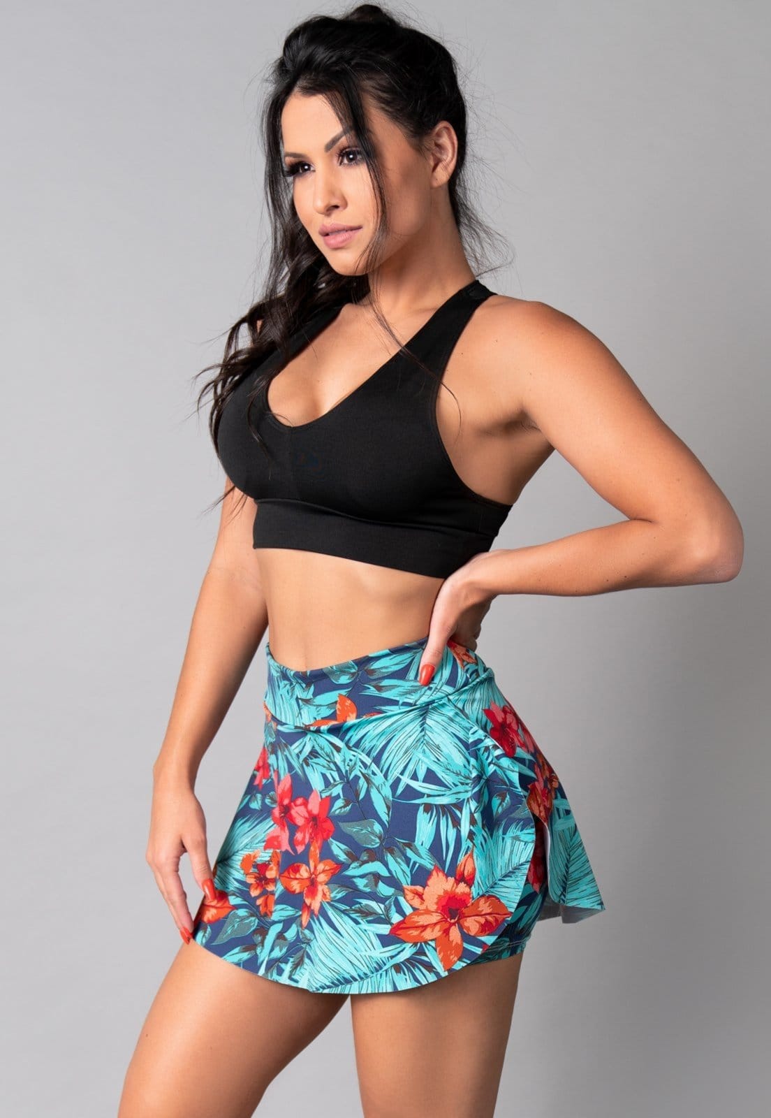 Short Saia MVB Modas Curto Tapa Bumbum Suplex Estampado Amazônia