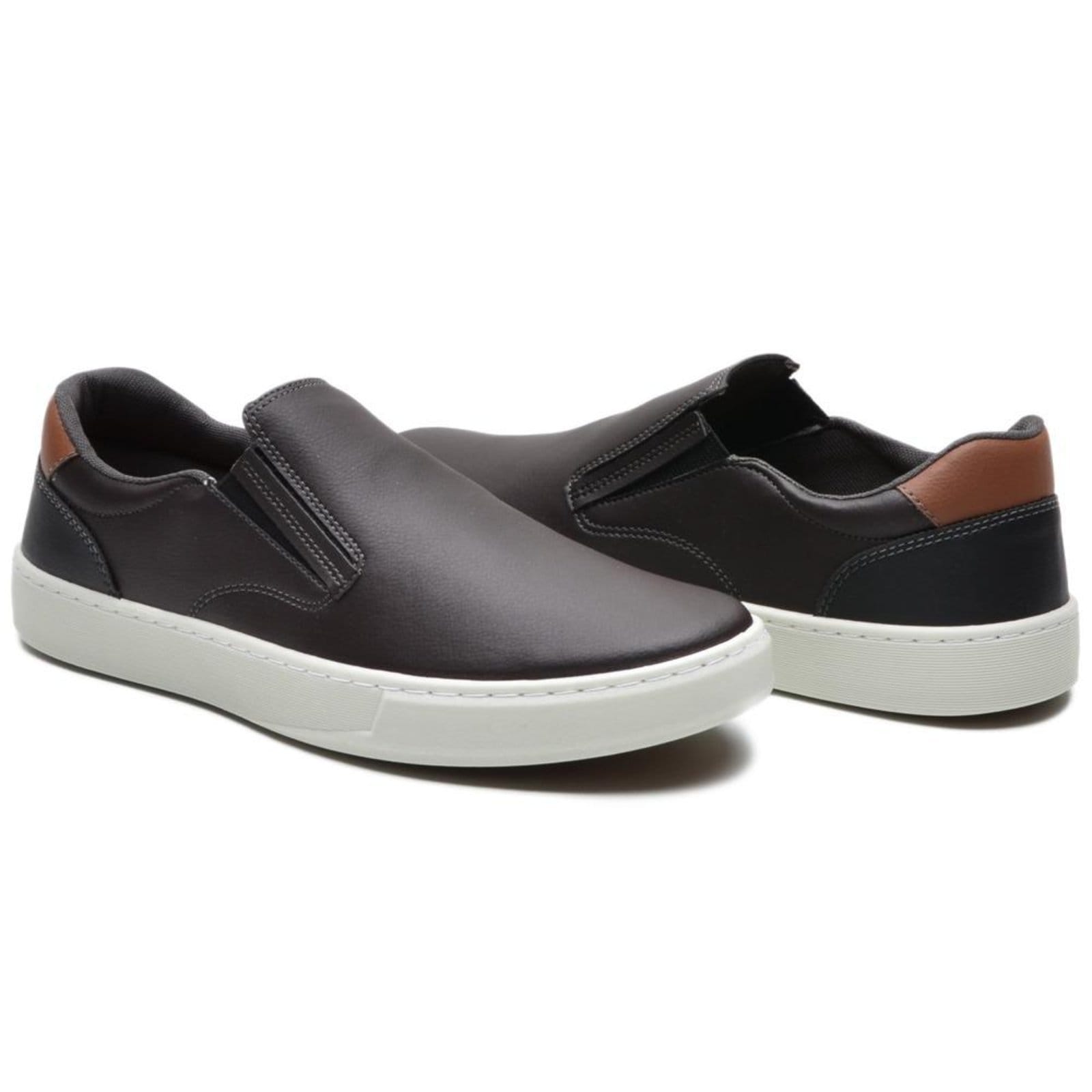 Vista 2 Kit Sapatenis Masculino Anna Andrade Tênis Slip On Casual e Chinelo Slide Conforto Anna Andrade café/caramelo