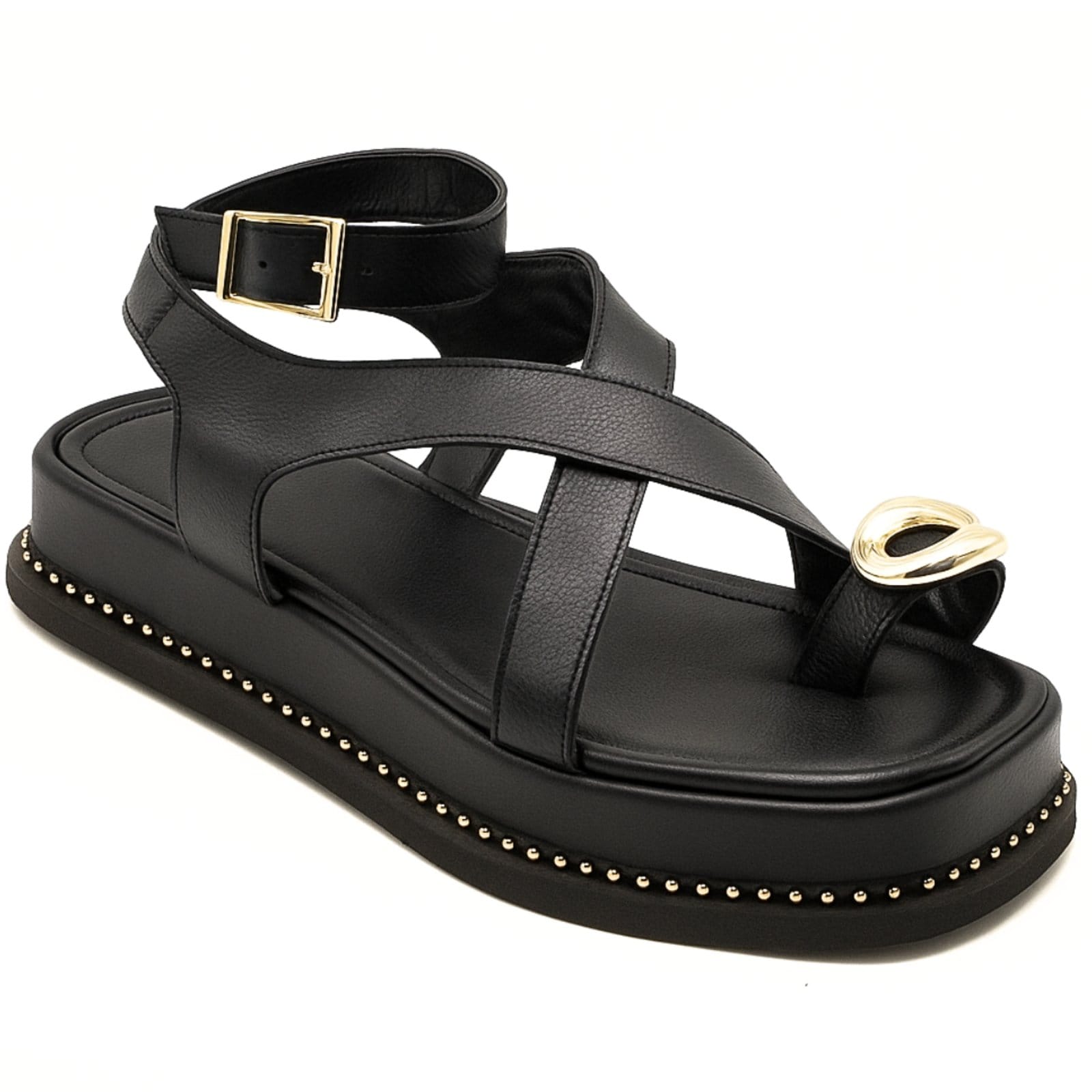 Sandália Anel de Dedo Flatform Feminina Elegante Casual Preta 23403