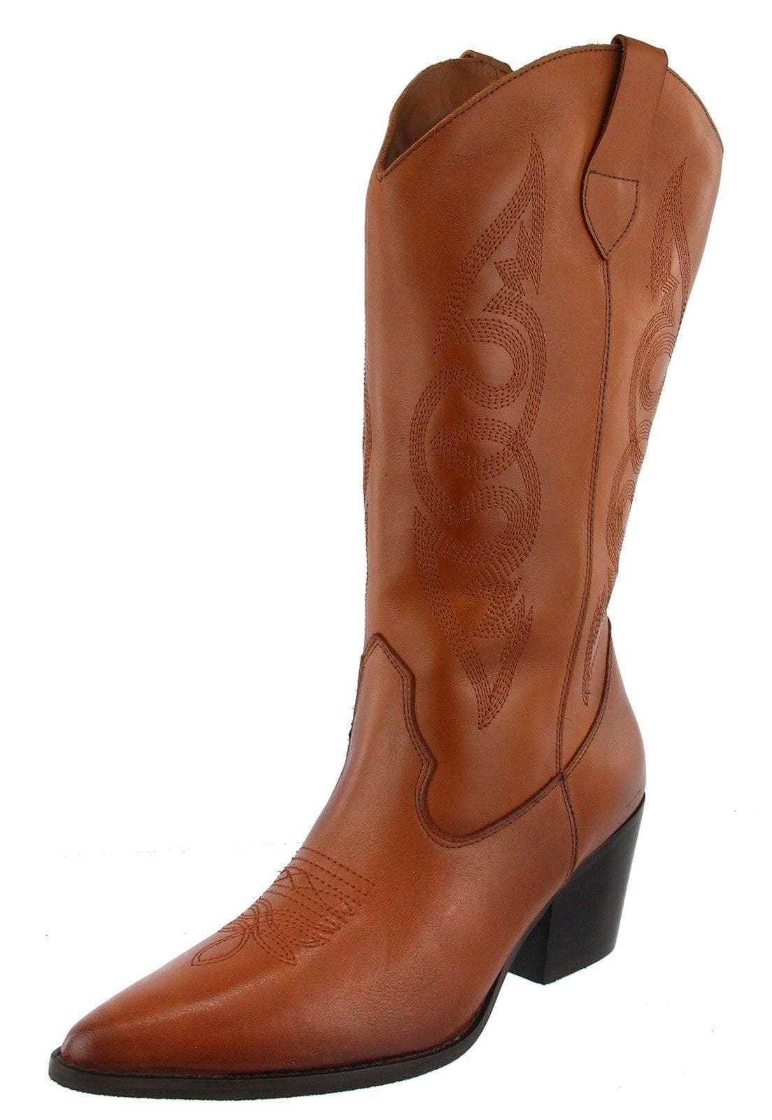 Vista 2 Bota Texana Western Country Em Couro Feminina Bico Fino Maria Paula Camel MARIA PAULA caramelo