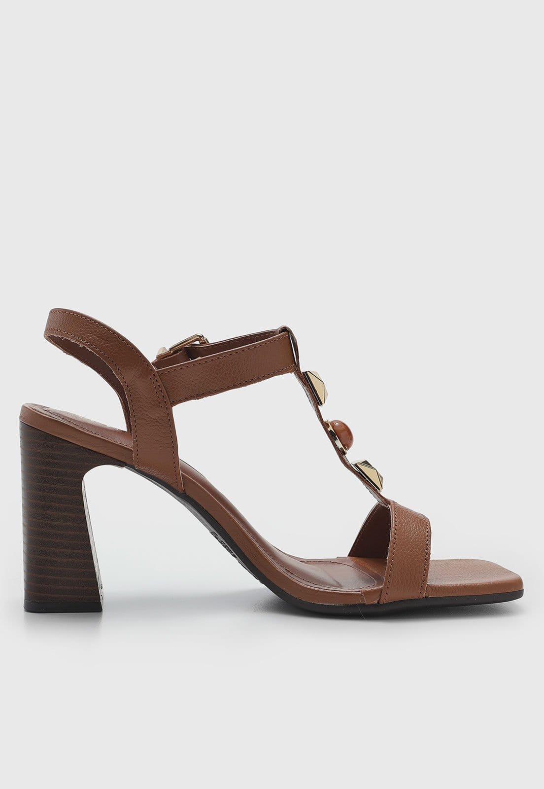 Vista 2 Sandália Feminina Via Marte Salto Bloco Tachas VIA MARTE marrom