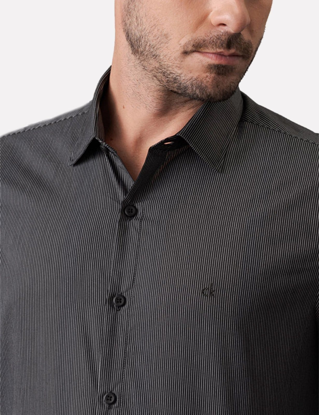 Camisa Calvin Klein Masculina Slim Fit ML Fio 60 Preta - 2