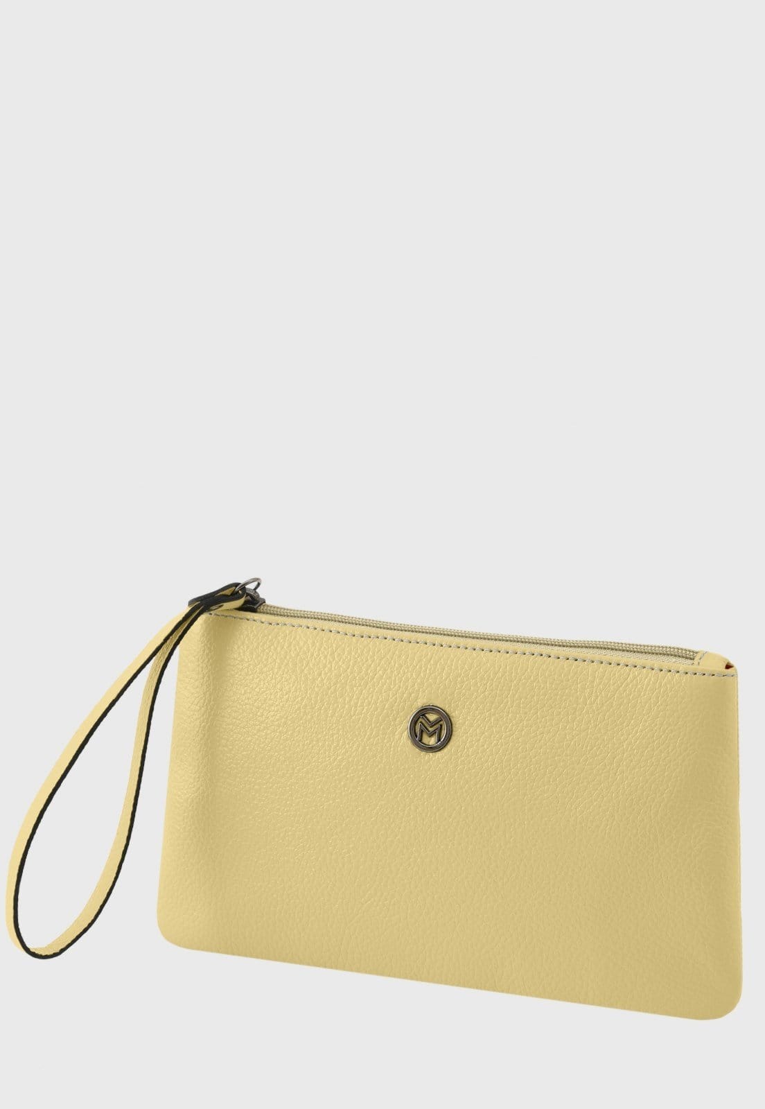 Vista principal Bolsa Carteira Clutch Couro Mariart Cambará Manteiga Mariart amarelo