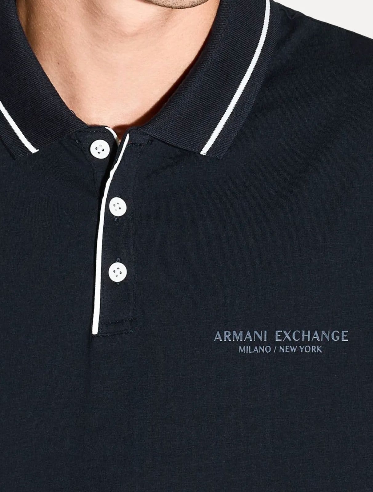 Vista 2 Polo Armani Exchange Masculina Regular Fit Jersey Armani Exchange azul marinho