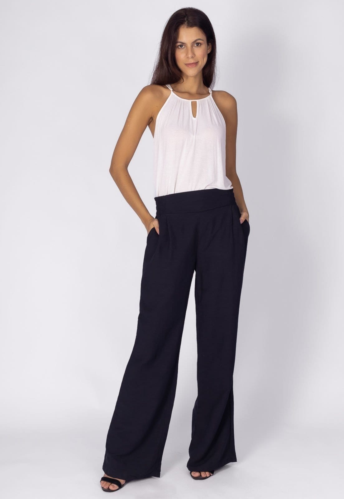 Calça Pantalona Amazonia Vital Viscose Reta Embuá Preta