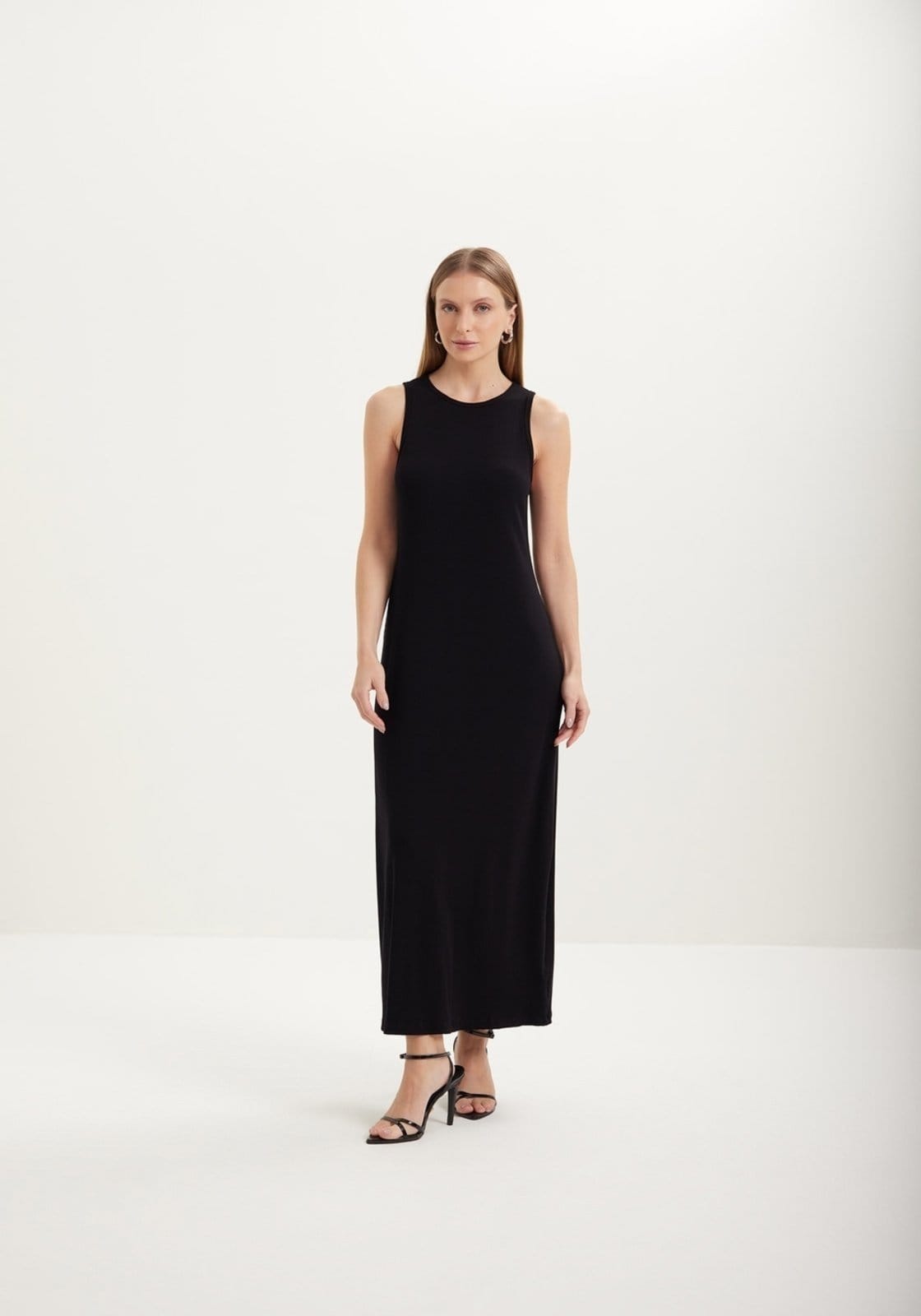 Vista 2 Vestido Chá Sem Mangas Em Malha Canelada Lez a Lez preto