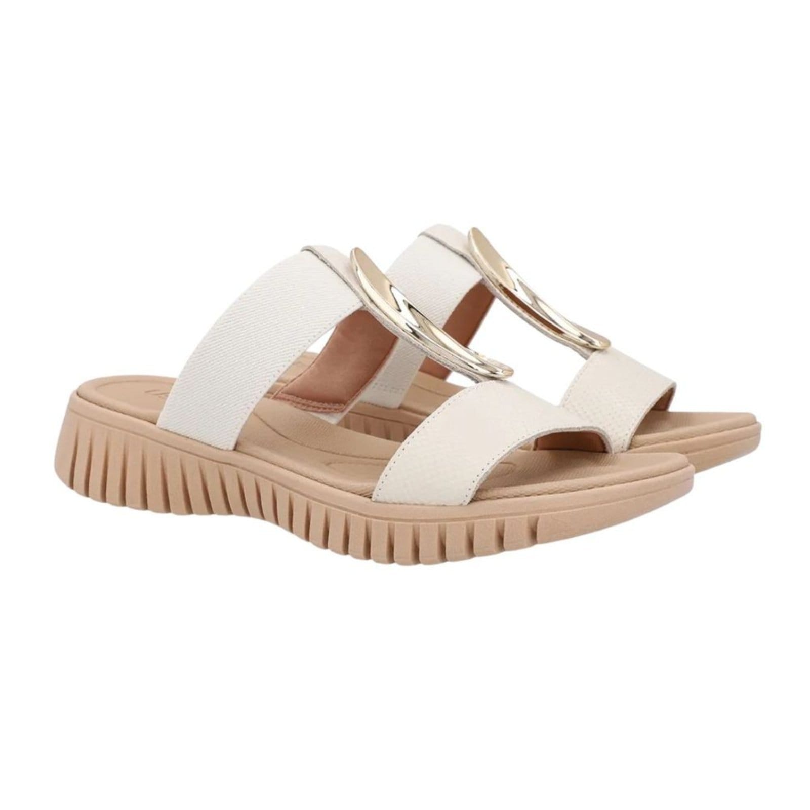 Vista 2 Tamanco Feminino Anabela Enfeite Dourado Usaflex Branco Usaflex preto