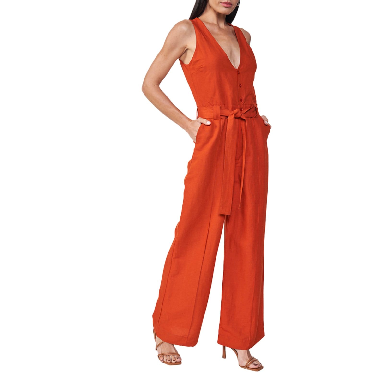 Vista principal Macacão Linho Colcci Comfort In24 Feminino Colcci laranja