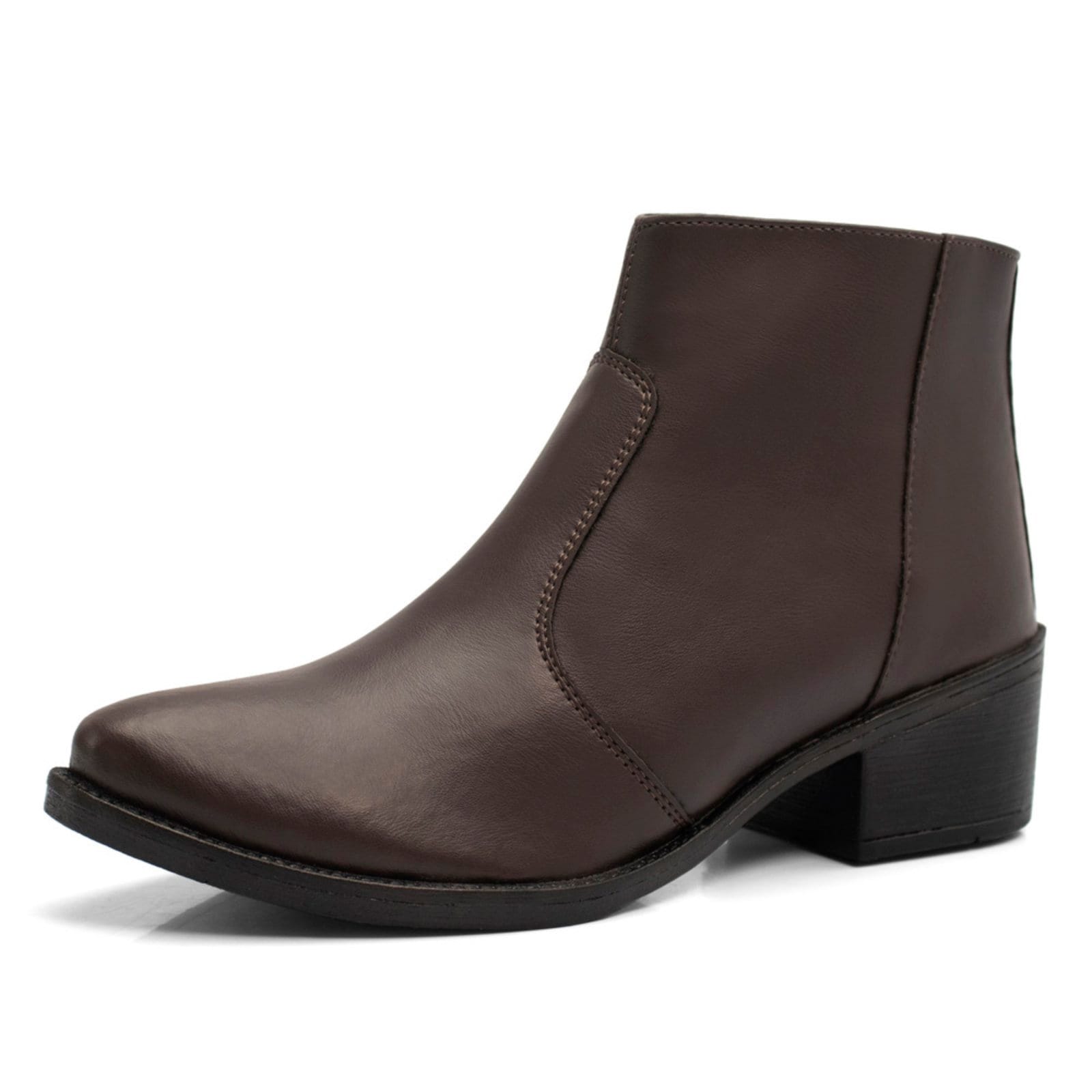 Vista principal Bota Feminina Épico Cano Curto Chelsea Salto 4cm Com Detalhes Ziper Marrom ÉPICO CALÇADOS café