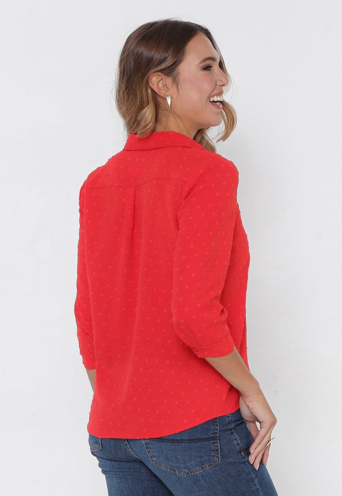 Vista 2 Camisa Intens Manga 3/4 Devorê Poá Intens vermelho