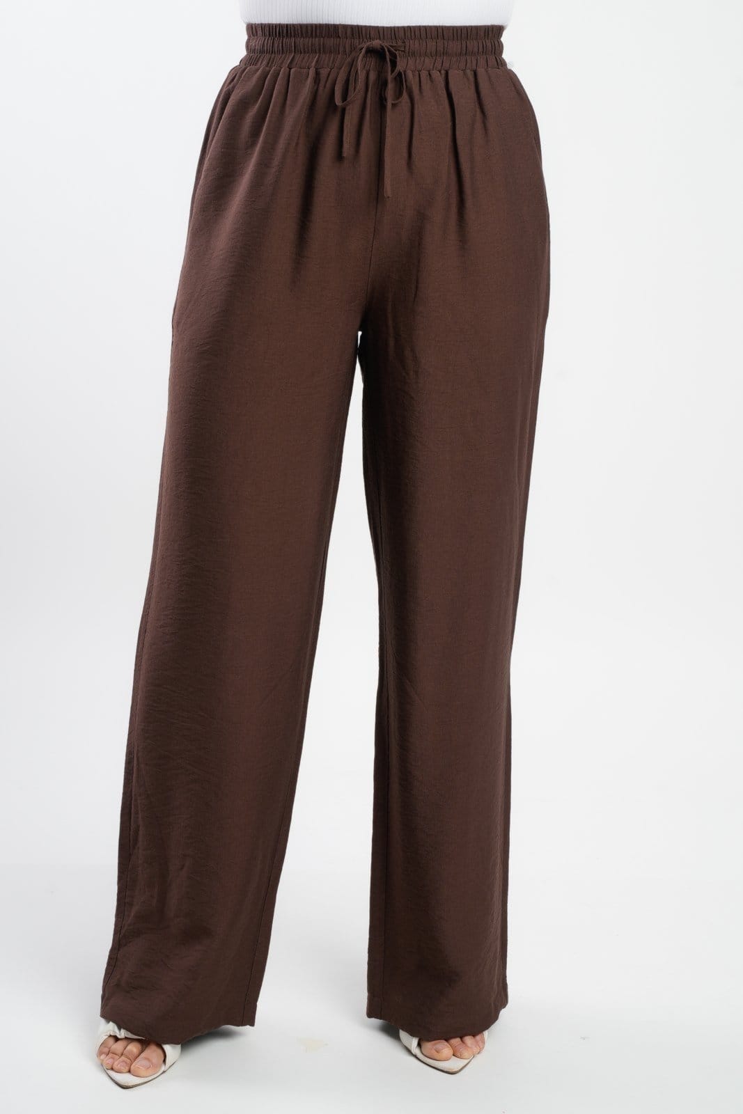 Vista 2 Calça Feminina Viscose Sh Fashion Pantalona Cintura Alta Cor SH FASHION marrom