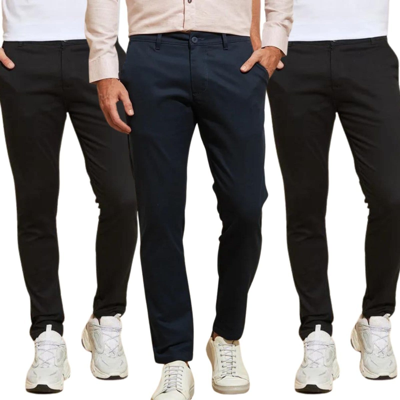 Kit 3 Calças Vih Triny de Sarja Chino Com Bolso Traseiro Embutido Alfaiataria Skinny