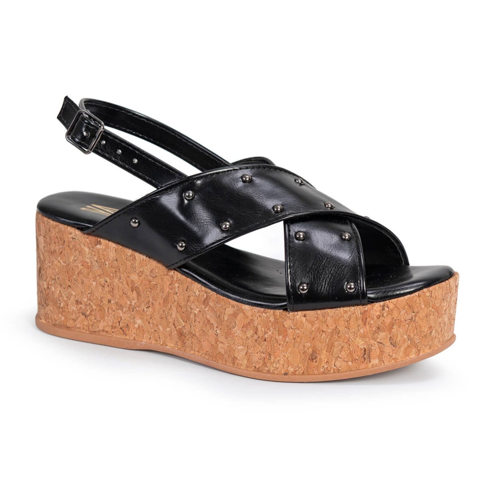 Sandalia Feminina Plataforma X Tachas Anabela Confortável Via Angel 103.01