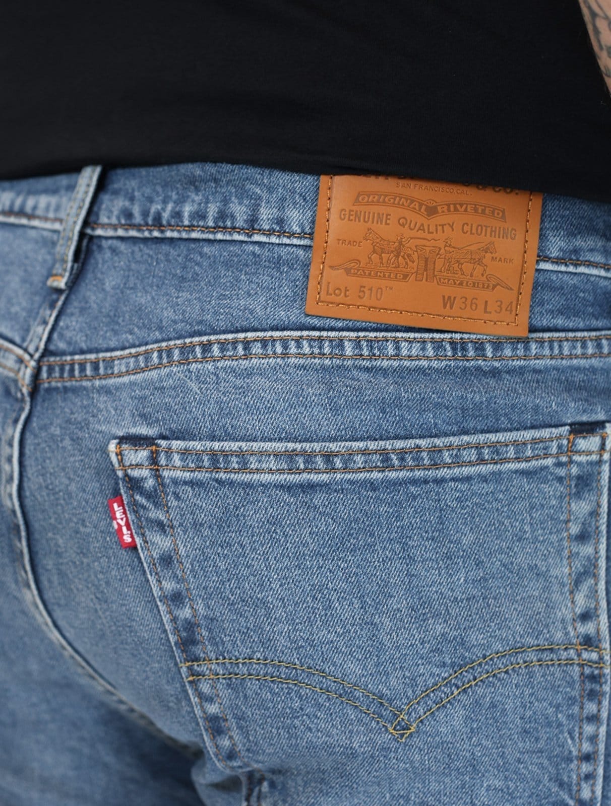 Vista 2 Calça Levis Jeans Masculina 510 Skinny Stretch Washed Azul Médio Levis jeans azul