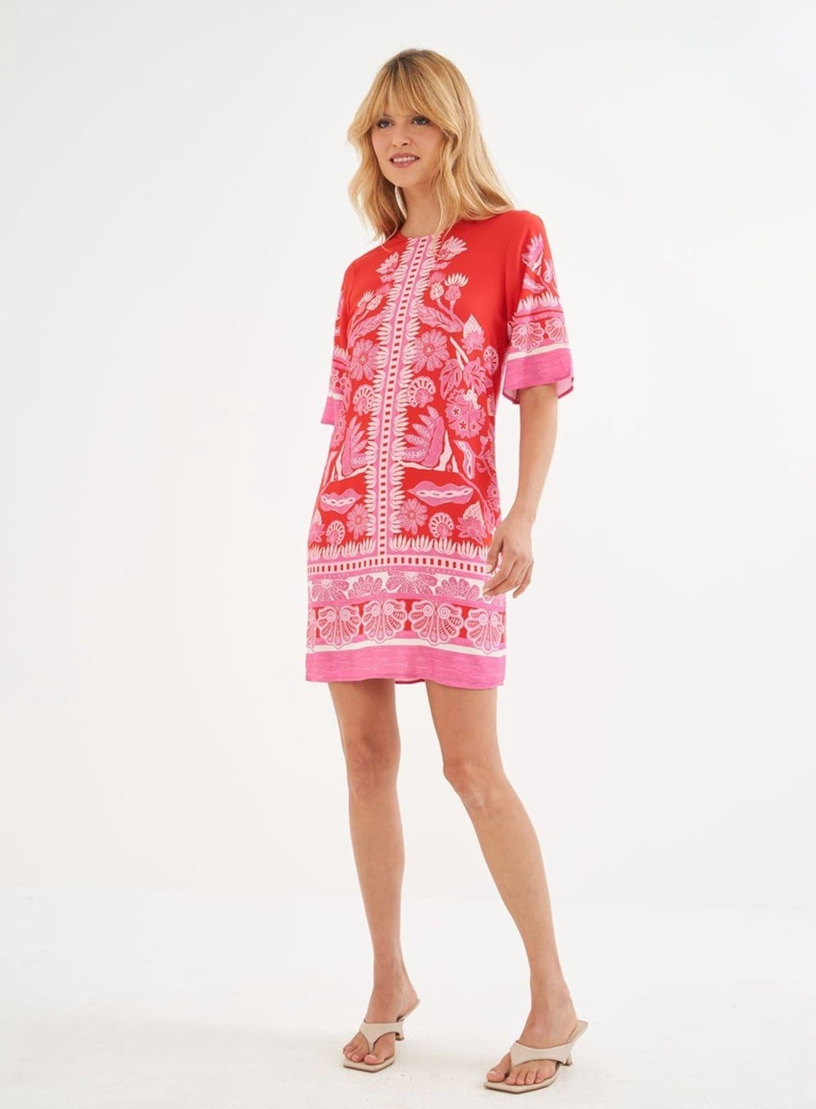 Vista principal Vestido Estampado Reto Manga Curta Colcci Encanto II Colcci vermelho