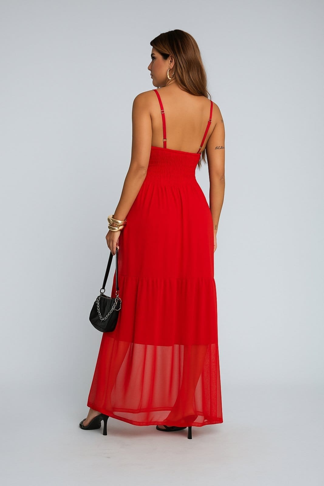 Vista 2 Vestido Longo Alcinha D Bell Outlet Tule D BELL OUTLET FASHION vermelho