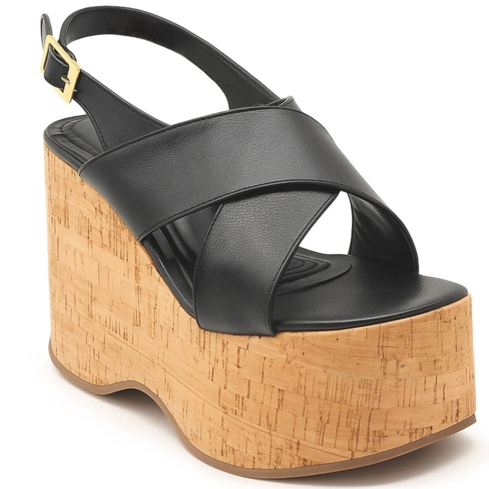 Sandália Anabela Plataforma Feminina Cortiça Casual e Elegante Preta 182175