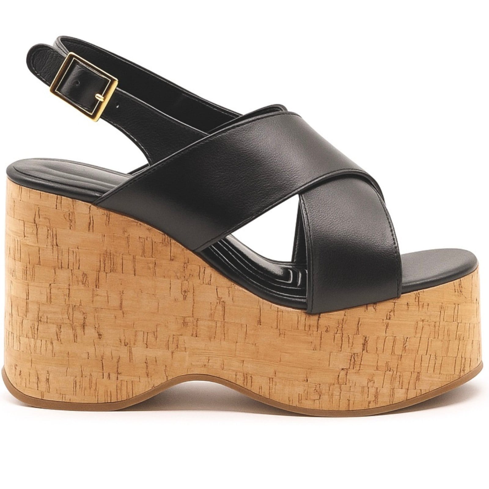 Vista 2 Sandália Anabela Plataforma Feminina Cortiça Casual e Elegante Preta 182175 Sete Sales preto