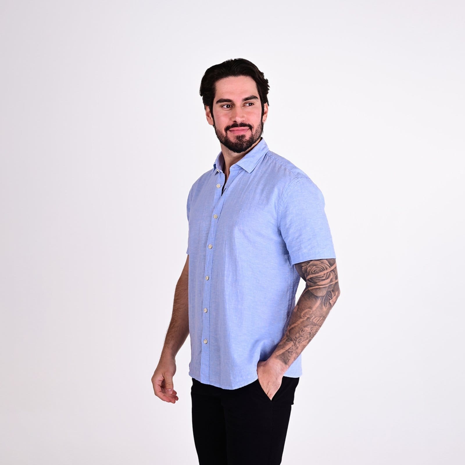 Vista 2 Camisa Aramis Slim Linho Manga Curta Claro Aramis azul