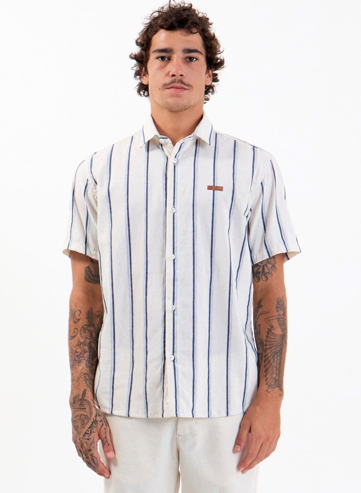 Vista principal Camisa Linho Vida Marinha Listrada Vida Marinha preto