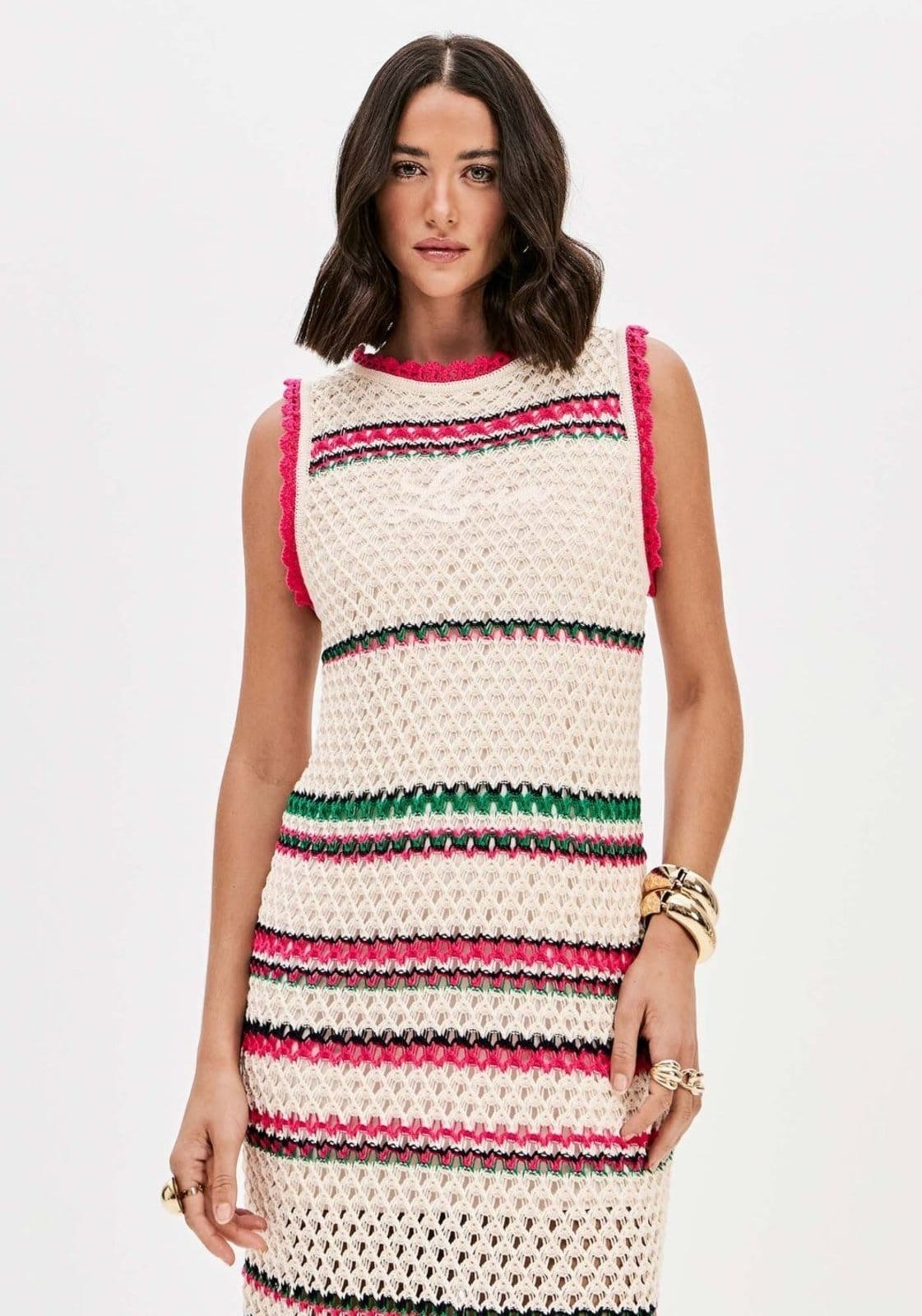 Vista 2 Vestido De Tricô Super Midi Sem Mangas Lança Perfume rosa