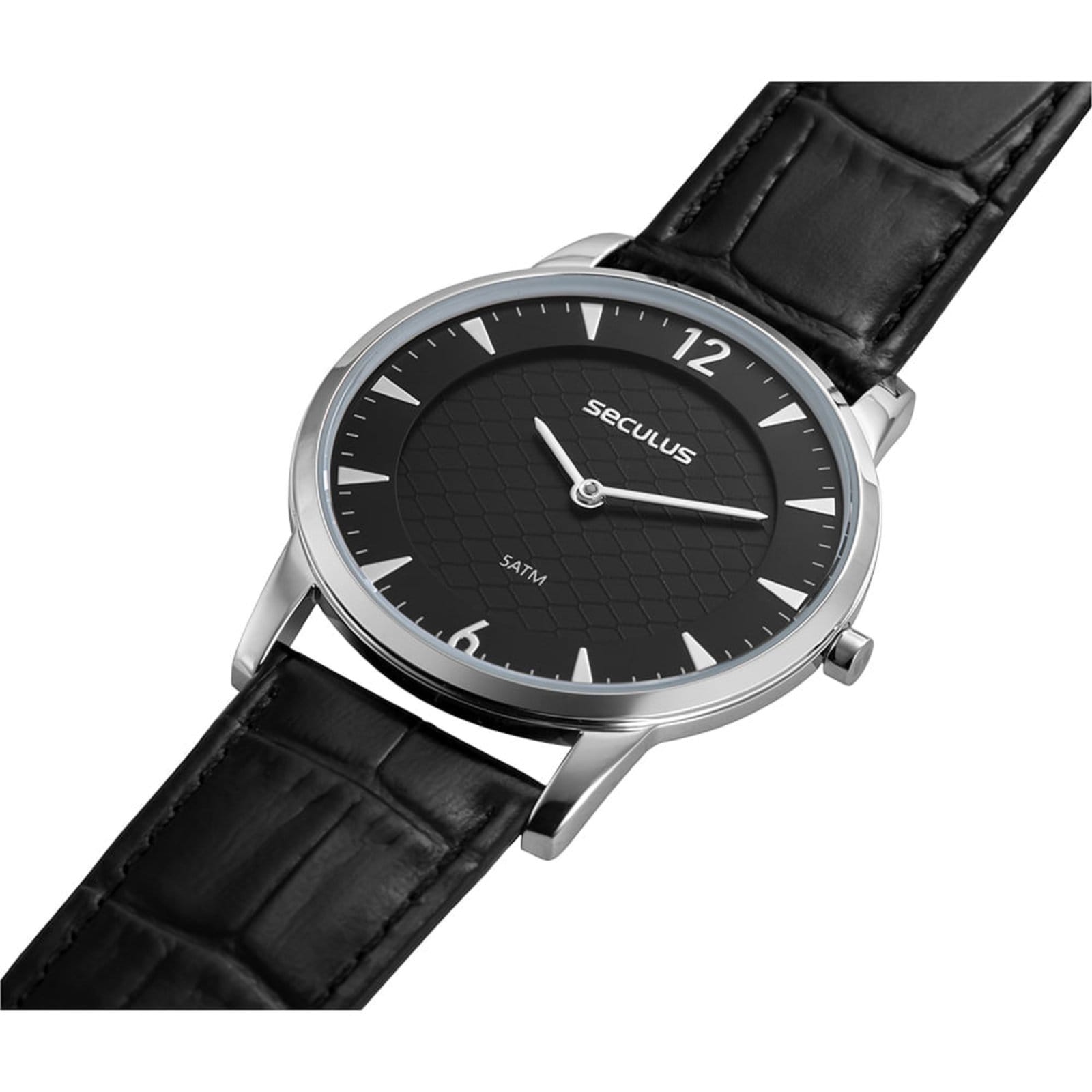 Vista 2 Relógio Masculino Seculus Analógico Minimalista Prata Seculus preto