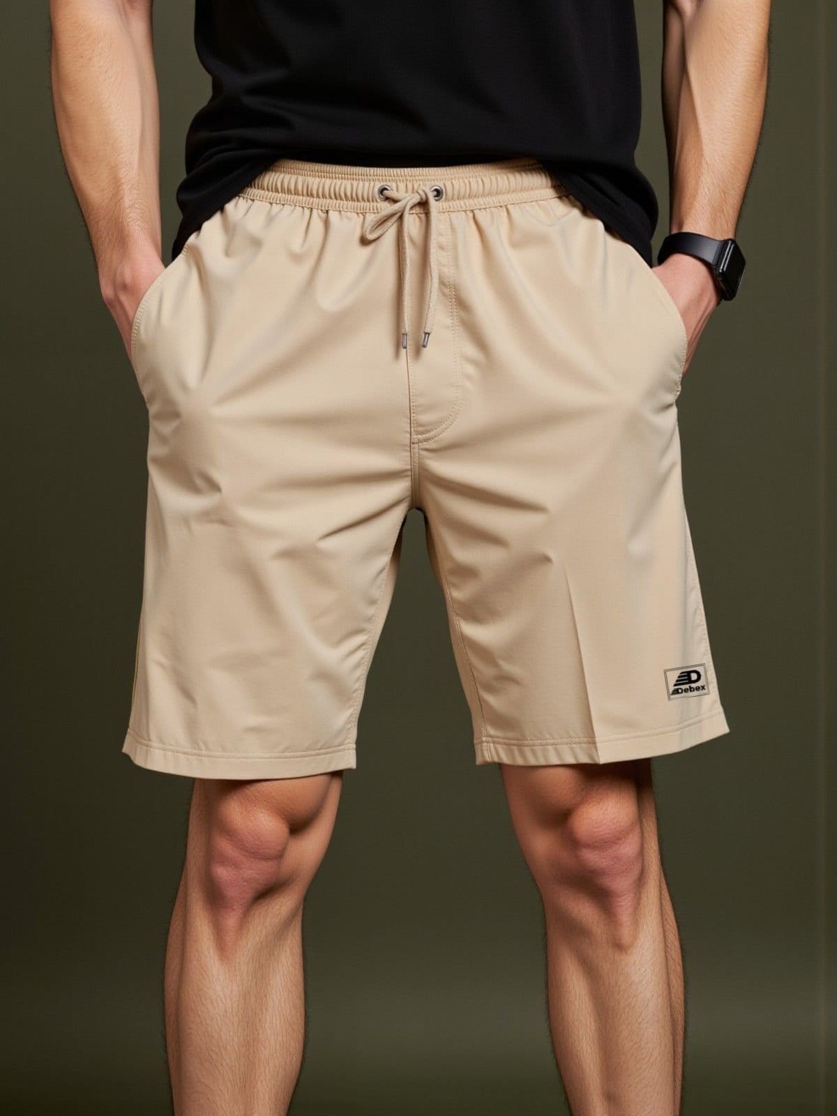 Vista 2 Kit 2 Shorts Surf Com Ziper Masculino Bermuda d'Água Praia Academia Tactel com Elastano Debex bege/verde militar